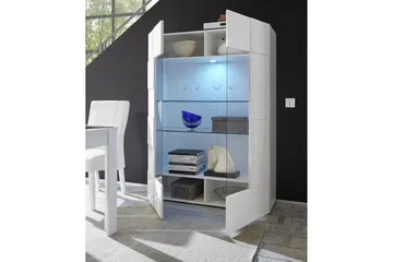 Dama Vitrineskap 121 cm - Hvit Høyglanslakk - Oppbevaring - Skap - Vitrineskap