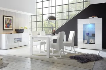 Dama Vitrineskap 121 cm - Hvit Høyglanslakk - Oppbevaring - Skap - Vitrineskap