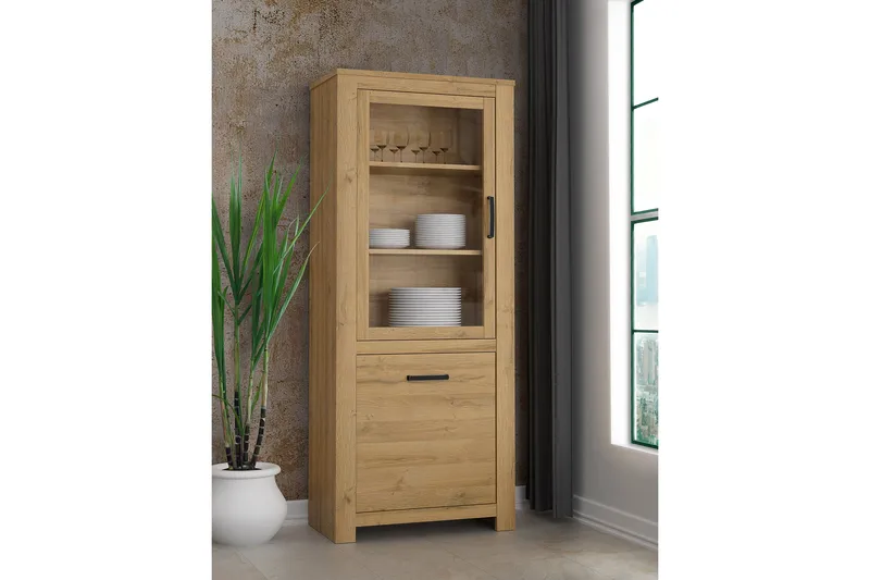 Hovencamp Vitrineskap 42x77 cm - Brun - Oppbevaring - Skap - Vitrineskap