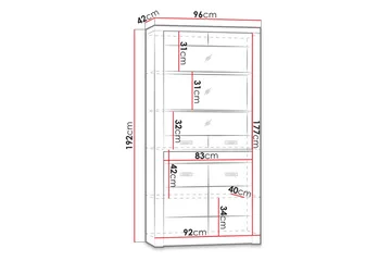 Indianapolis Vitrineskap 96x42x192 cm - Brun - Oppbevaring - Skap - Vitrineskap