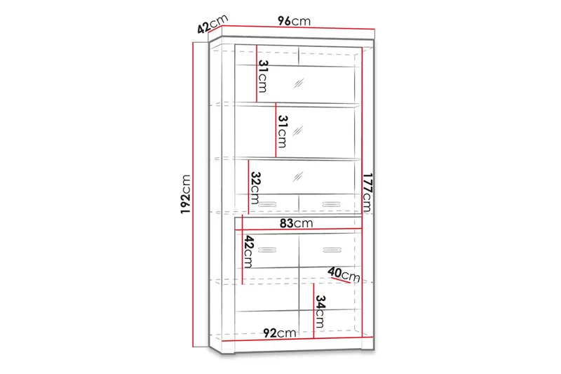 Indianapolis Vitrineskap 96x42x192 cm - Oppbevaring - Skap - Vitrineskap