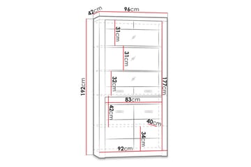 Indianapolis Vitrineskap 96x42x192 cm - Oppbevaring - Skap - Vitrineskap
