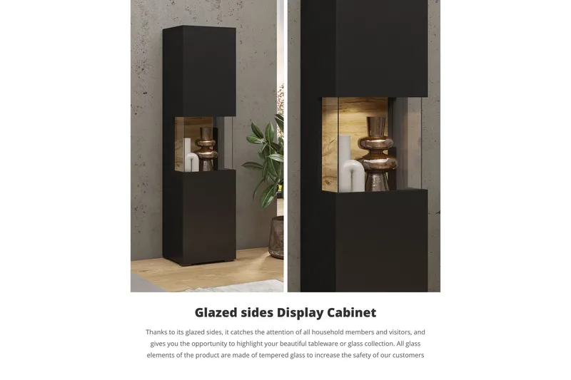 Jestine Vitrineskap 140 cm - Svart - Oppbevaring - Skap - Vitrineskap