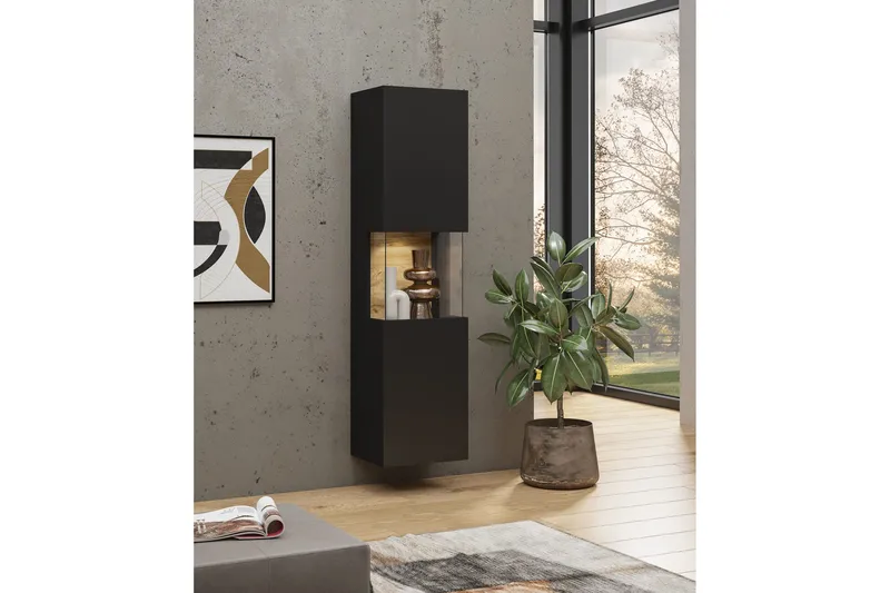 Jestine Vitrineskap 140 cm - Svart - Oppbevaring - Skap - Vitrineskap