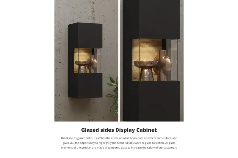 Jestine Vitrineskap 95 cm - Svart - Oppbevaring - Skap - Vitrineskap