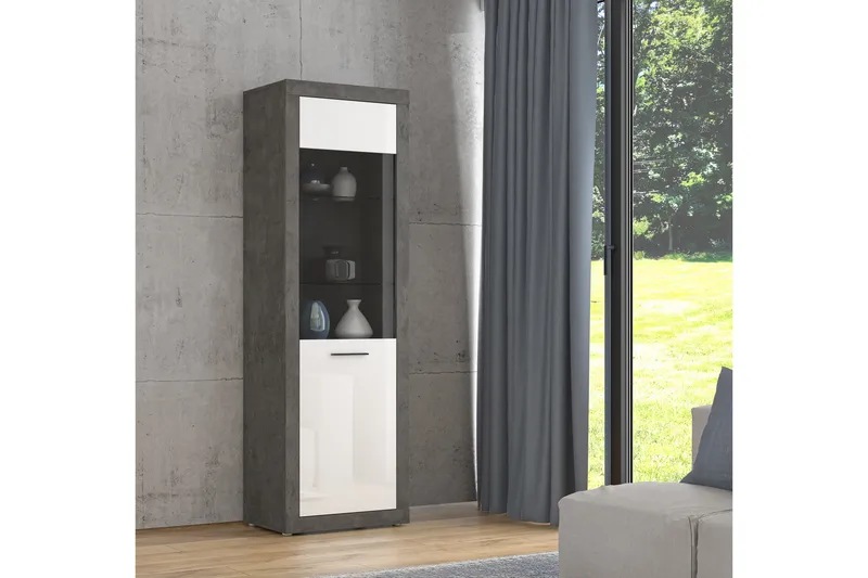 Kranea Vitrineskap 41x63 cm - Grå/Hvit - Oppbevaring - Skap - Vitrineskap