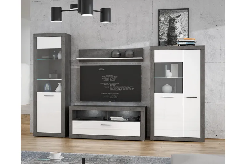 Kranea Vitrineskap 41x93 cm - Grå/Hvit - Oppbevaring - Skap - Vitrineskap