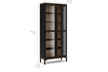 Roomers Vitrineskap 89 cm 2 Dører med Ben - Svart/Valnøtt - Oppbevaring - Skap - Vitrineskap