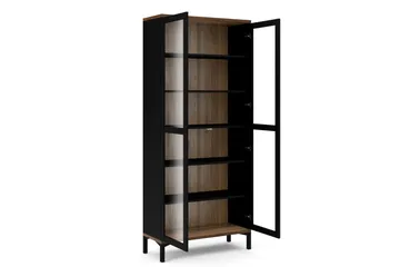 Roomers Vitrineskap 89 cm 2 Dører med Ben - Svart/Valnøtt - Oppbevaring - Skap - Vitrineskap