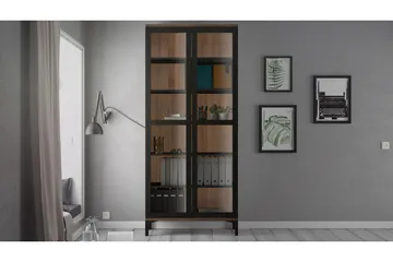 Roomers Vitrineskap 89 cm 2 Dører med Ben - Svart/Valnøtt - Oppbevaring - Skap - Vitrineskap