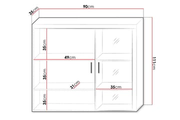 Samba Vitrineskap 90 cm med Belysning i Tre med Glassdør - Hvit|Svart - Oppbevaring - Skap - Vitrineskap