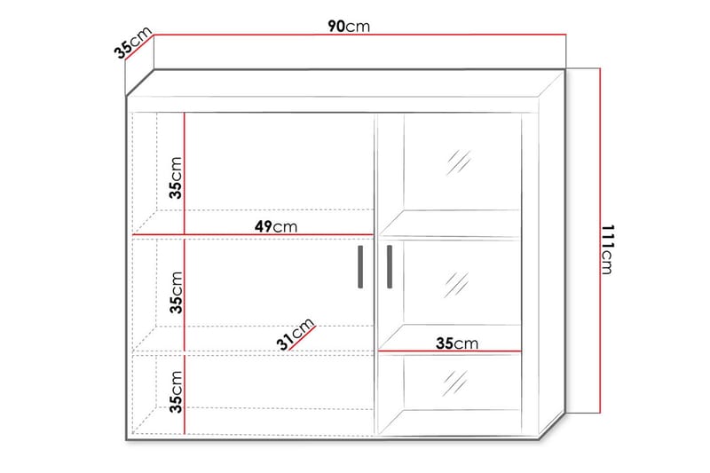 Samba Vitrinskåp 90x35x111 cm White High gloss - Oppbevaring - Skap - Vitrineskap