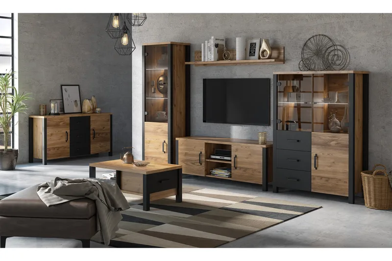 Skarebol Vitrineskap 56 cm - Svart/Tre/Natur - Oppbevaring - Skap - Vitrineskap