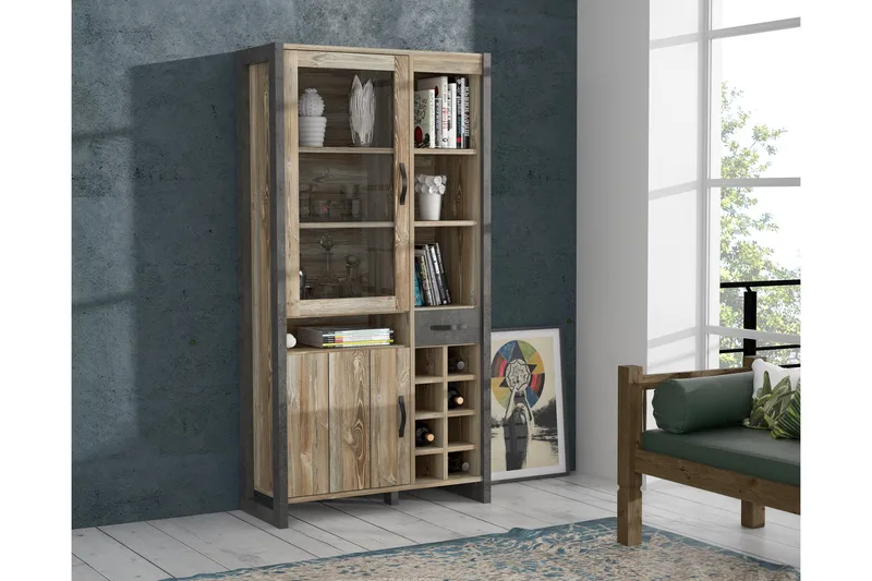 Strumica Vitrineskap 43x105 cm - Brun/Grå - Oppbevaring - Skap - Vitrineskap