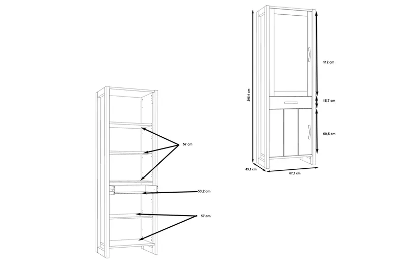 Strumica Vitrineskap 43x68 cm 3 Hyller - Brun/Grå - Oppbevaring - Skap - Vitrineskap