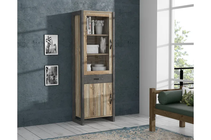 Strumica Vitrineskap 43x68 cm 3 Hyller - Brun/Grå - Oppbevaring - Skap - Vitrineskap