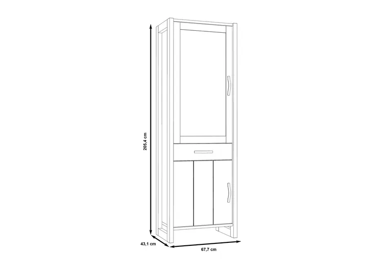 Strumica Vitrineskap 43x68 cm 3 Hyller - Brun/Grå - Oppbevaring - Skap - Vitrineskap
