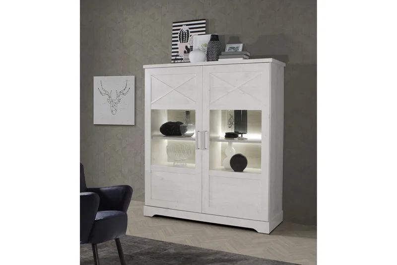 Svetis Vitrineskap 42x133 cm - Hvit - Oppbevaring - Skap - Vitrineskap