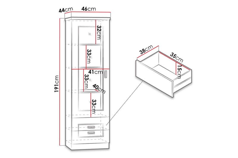 Tadeusz Vitrineskap 46x44x190 cm - Oppbevaring - Skap - Vitrineskap