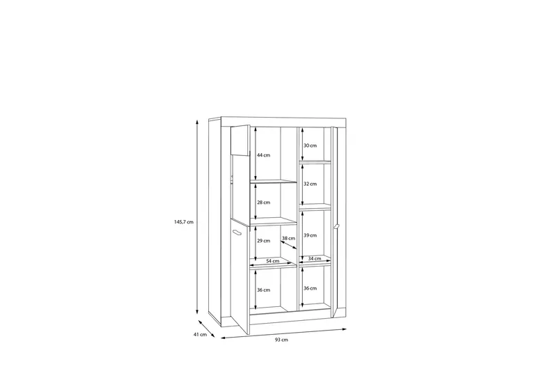 Tolovgrad Vitrineskap 41x93 cm - Grå/Hvit - Oppbevaring - Skap - Vitrineskap