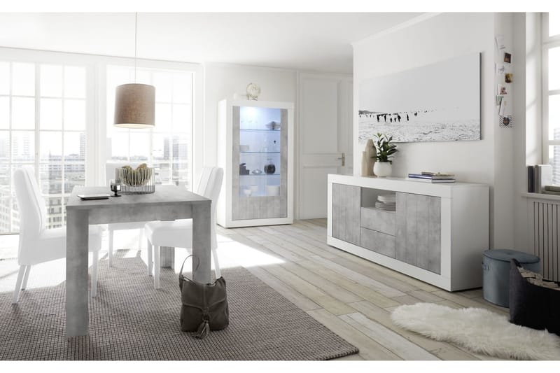 Urbino vitrineskap 110 cm - Hvit/Grå - Oppbevaring - Skap - Vitrineskap