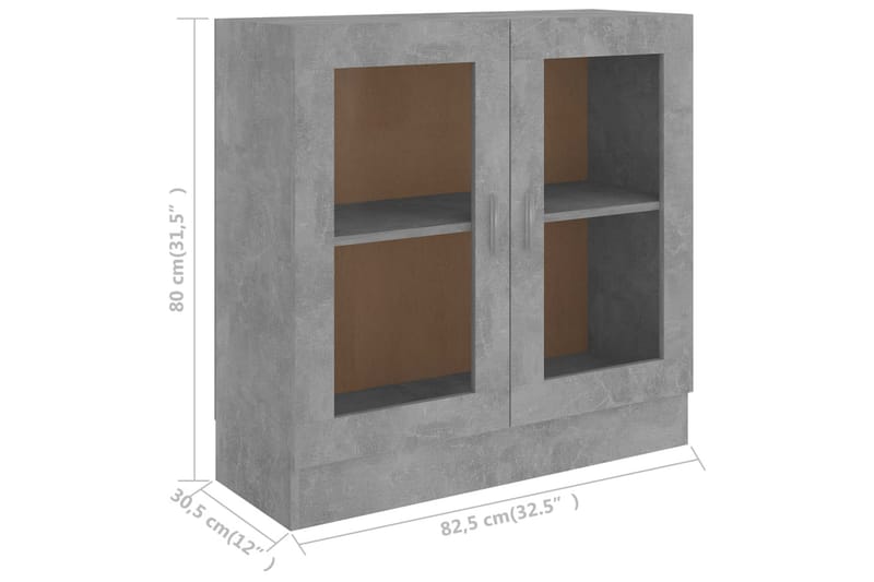 Vitrineskap betonggrå 82,5x30,5x80 cm sponplate - Grå - Vitrineskap