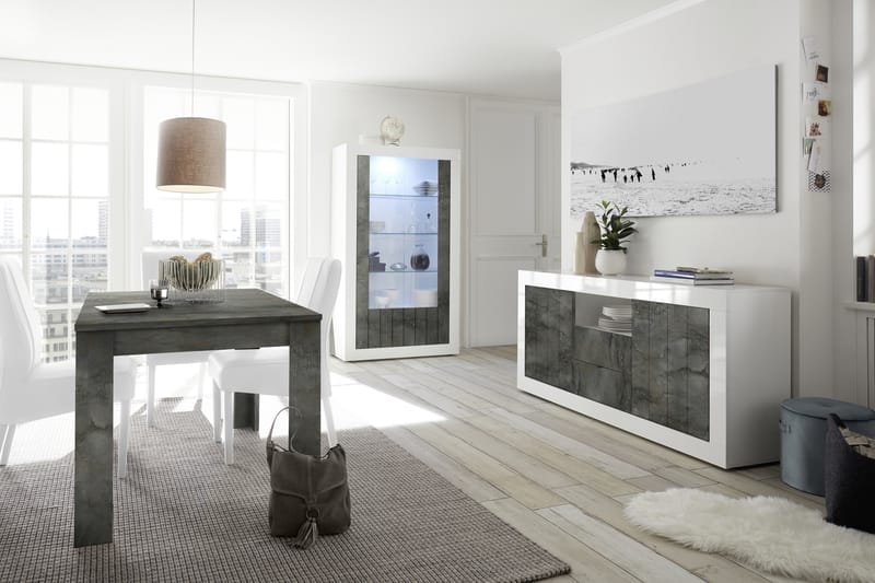 Vitrineskap Calpino 110 cm - Hvit|Gråmelert - Oppbevaring - Skap - Vitrineskap