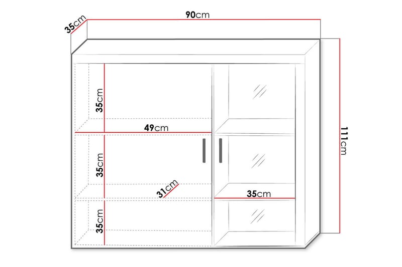 Vitrineskap Samba 90x35x111 cm - Vitrineskap