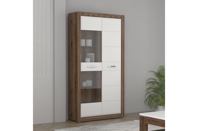 Vitrineskap Smolyan 35x103 cm - Brun/Hvit - Oppbevaring - Skap - Vitrineskap