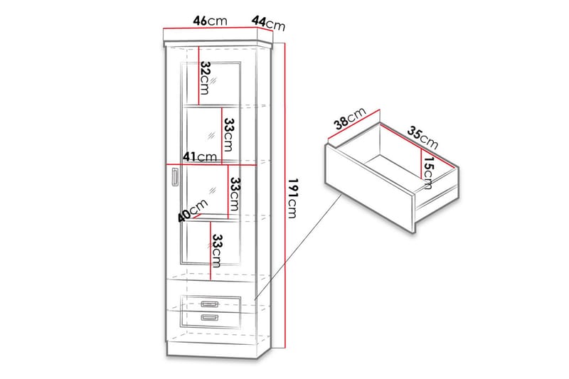 Vitrineskap Tadeusz 46x44x190 cm - Vitrineskap