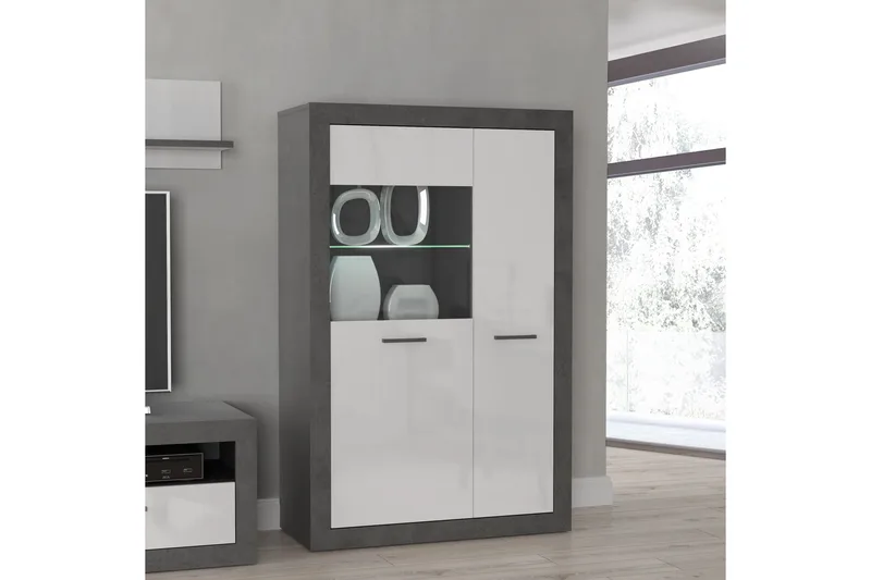 Vitrineskap Uzunkop 41x93 cm - Grå/Hvit - Oppbevaring - Skap - Vitrineskap
