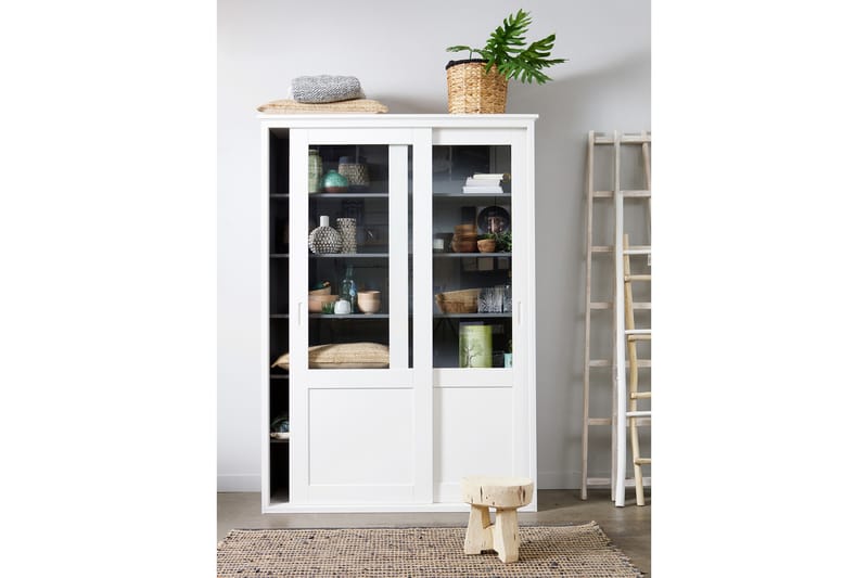 Vitrineskap Zahari 208 cm Skyvedør - Hvit Furu - Oppbevaring - Skap - Vitrineskap