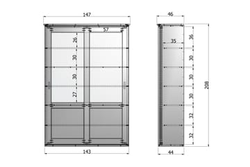 Vitrineskap Zahari 208 cm Skyvedør - Hvit Furu - Oppbevaring - Skap - Vitrineskap