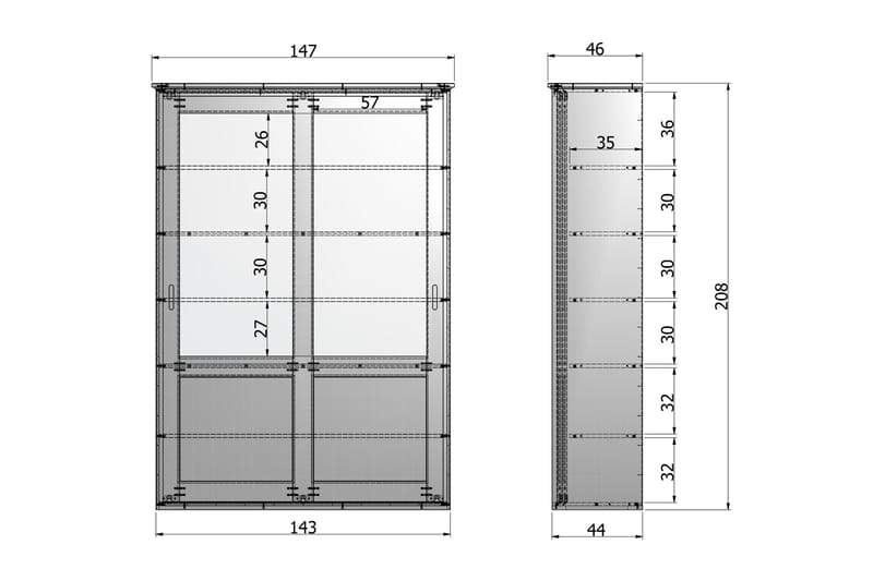 Vitrineskap Zahari 208 cm Skyvedør - Hvit Furu - Oppbevaring - Skap - Vitrineskap