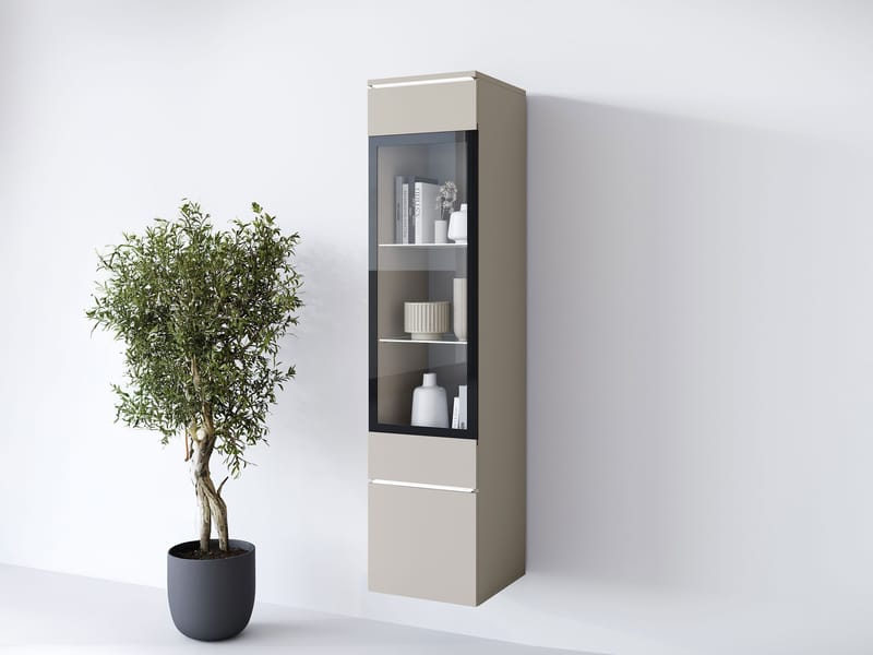 vitrineskap Høyskap vitrineskap VERA TYP 002 + LED beige - Oppbevaring - Skap - Vitrineskap