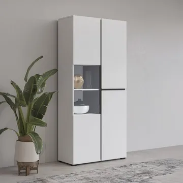 Vitrineskap Kors 3 dører - Hvit - Svart - Oppbevaring - Skap - Vitrineskap