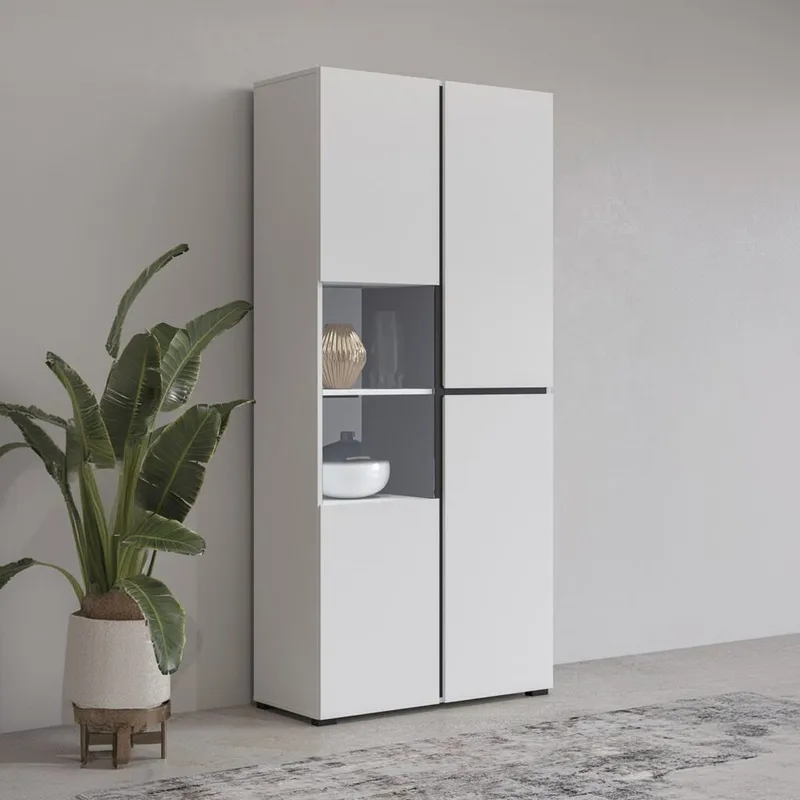 Vitrineskap Kors 3 dører - Hvit - Svart - Oppbevaring - Skap - Vitrineskap