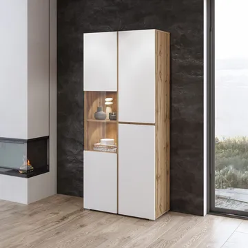 Vitrineskap Kors 3 dører - Hvit - Wotan Eik - Oppbevaring - Skap - Vitrineskap