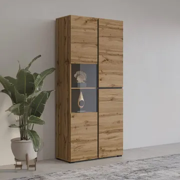 Vitrineskap Kors 3 dører - Wotan eik - Svart - Oppbevaring - Skap - Vitrineskap