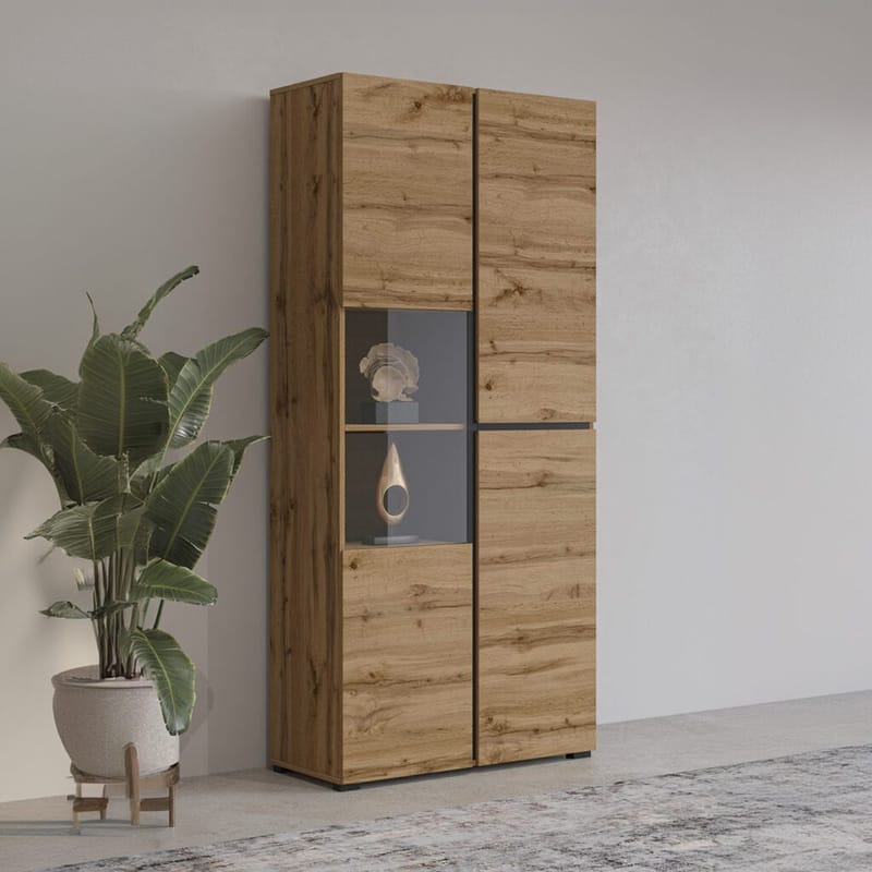 Vitrineskap Kors 3 dører - Wotan eik - Svart - Oppbevaring - Skap - Vitrineskap