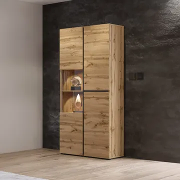 Vitrineskap Kors 3 dører - Wotan eik - Svart - Oppbevaring - Skap - Vitrineskap