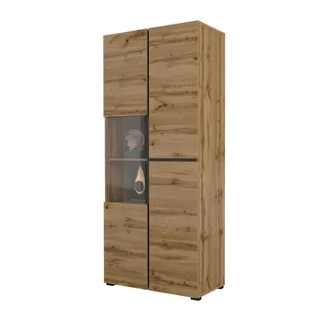 Vitrineskap Kors 3 dører - Wotan eik - Svart - Oppbevaring - Skap - Vitrineskap