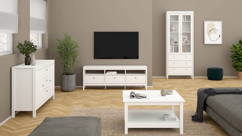 Vitrineskap Madrid med 2 glassdører 3 skuffer 78x199 cm - Oppbevaring - Skap - Vitrineskap