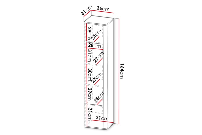Zalricus Vitrinskåp 36x164 cm - Beige - Oppbevaring - Skap - Vitrineskap