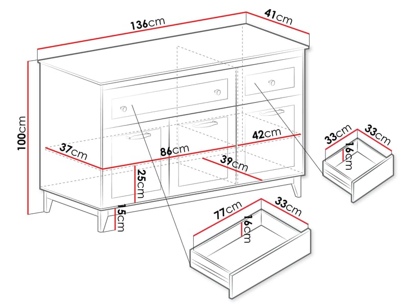 Zeylor Skjenk 136 cm - Oppbevaring - Skap - Oppbevaringsskap
