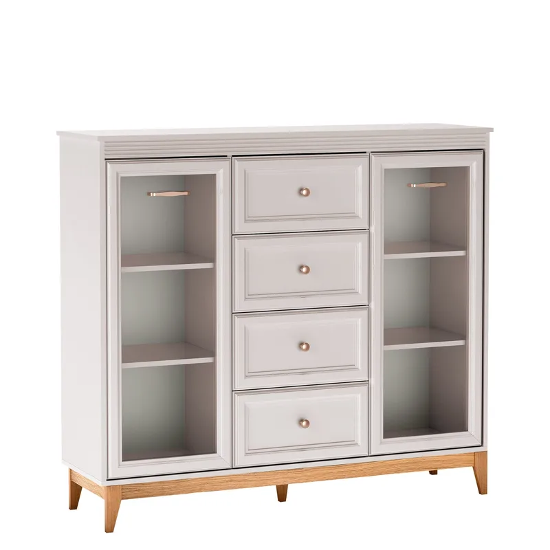 Zeylor Vitrineskap 142 cm i Tre med Oppbevaring og Glassdør, Offwhite