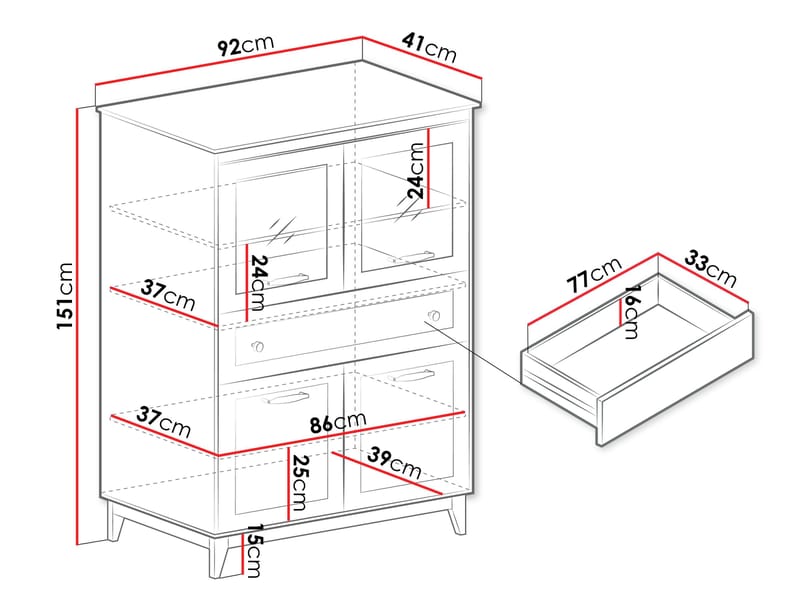 Zeylor Vitrineskap 151 cm - Oppbevaring - Skap - Vitrineskap