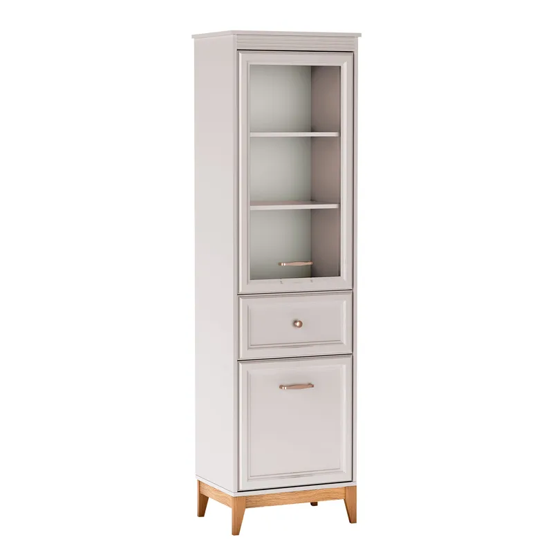 Zeylor Vitrineskap 55 cm i Tre og Glass med Oppbevaring, Offwhite