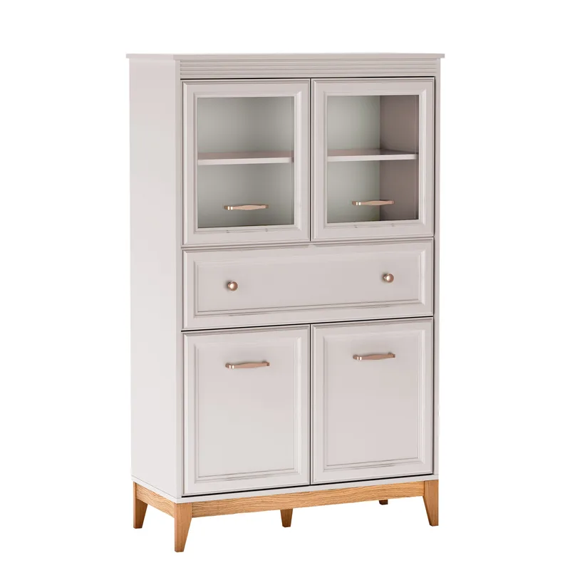 Zeylor Vitrineskap 92 cm i Tre og Glass med Oppbevaring, Offwhite