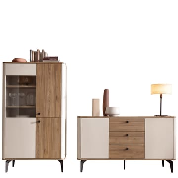 Zeyrin Møbelsett til stue - Skjenk + Vitrineskap - Brun|beige|svart - Oppbevaring - Skap - Vitrineskap